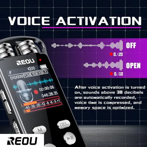 136GB Digital Voice Recorder with Playback for Lectures Meetings - REOU 9868 Hours Sound Audio Recorder Dictaphone Recording Device with Microphone, Voice Activated, Level Control, USB-C,Password