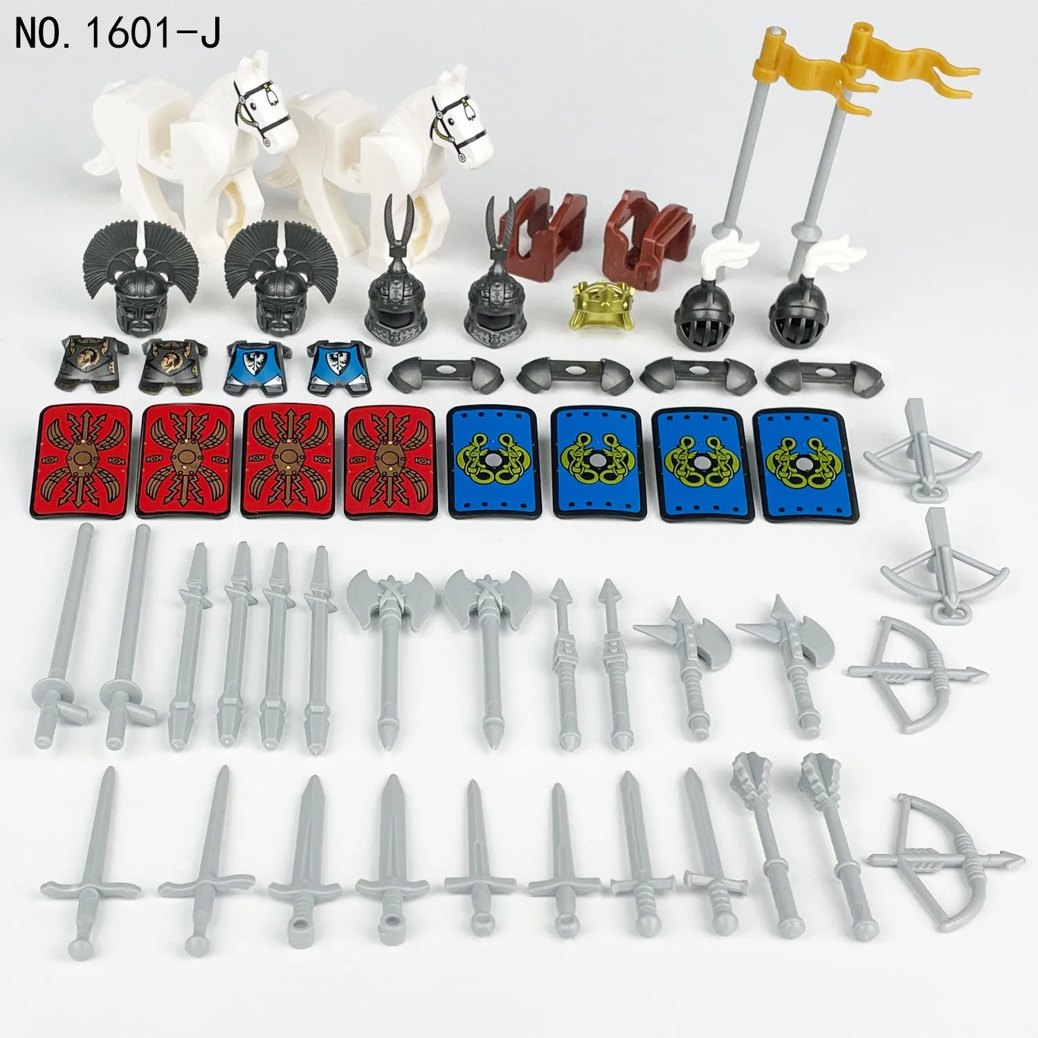 1601-J Medieval Knight Soldier Weapon Kits Accessories Components Children Assembling Building Blocks Toy