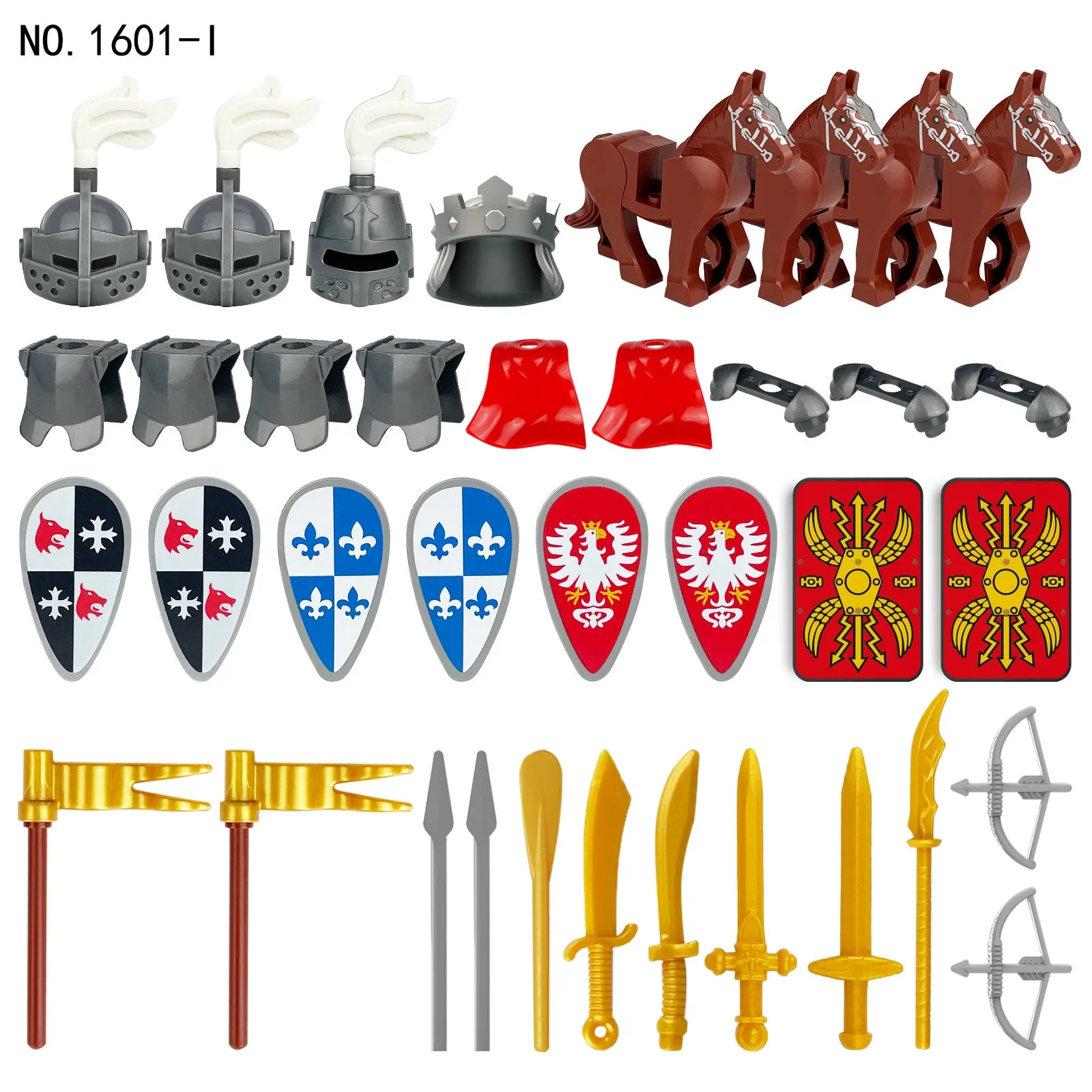 1601-J Medieval Knight Soldier Weapon Kits Accessories Components Children Assembling Building Blocks Toy