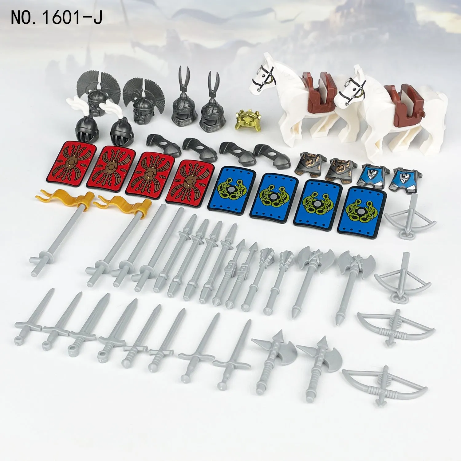 1601-J Medieval Knight Soldier Weapon Kits Accessories Components Children Assembling Building Blocks Toy