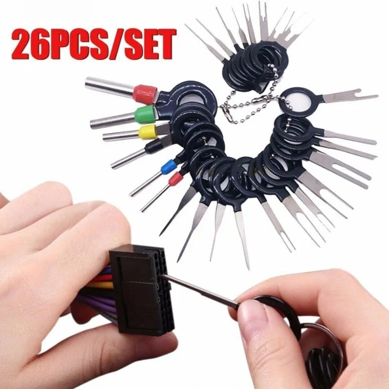 26pcs Car Terminal Removal Repair Tools Electrical Wiring Crimp Connector Pin Extractor Kit Keys Automotive Plug Pullers