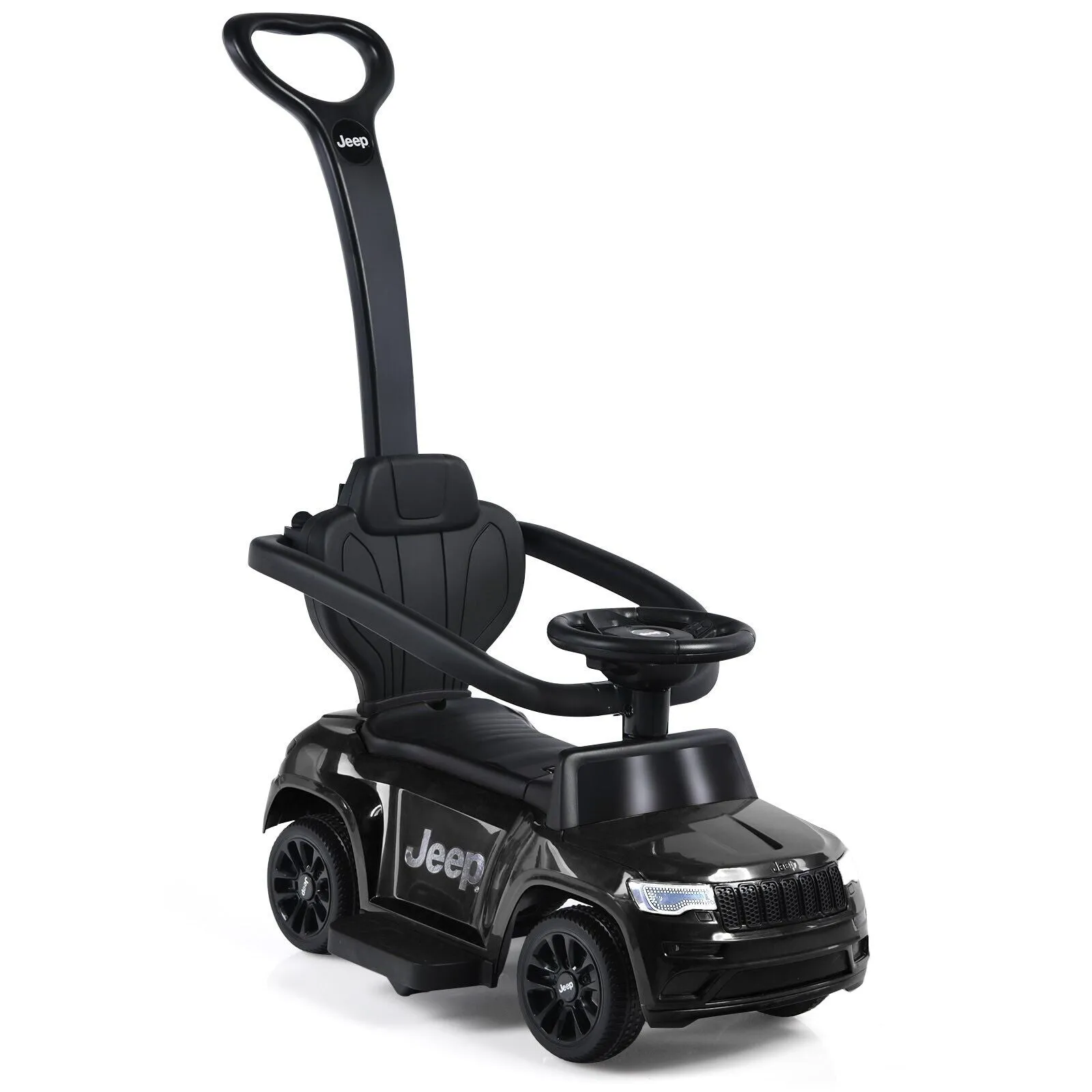 3-In-1 Kids Ride-On Push Car with Adjustable Visor-Black