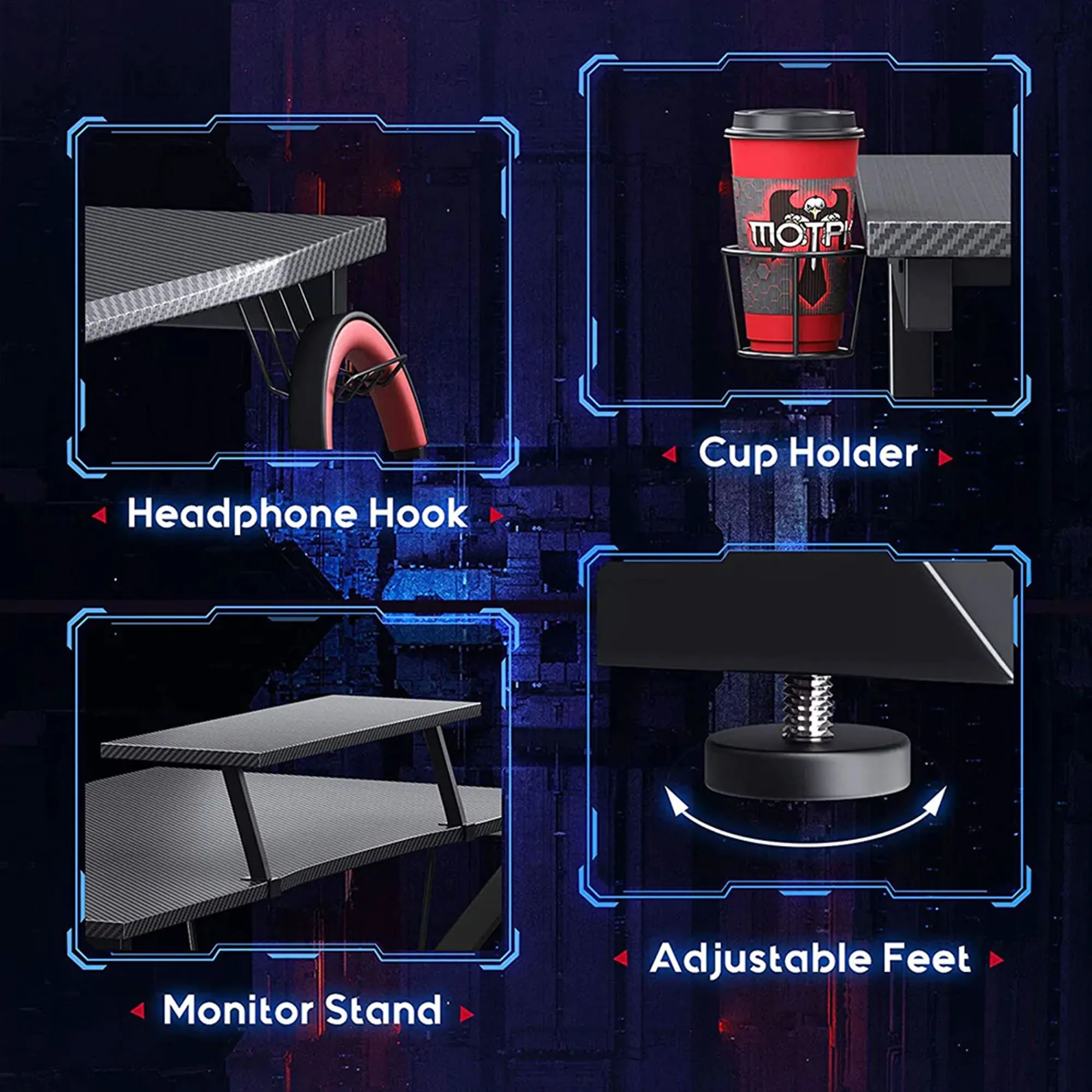 39 Inch Carbon Fiber Computer Gaming Desk with Raised Monitor Shelf  (Used)