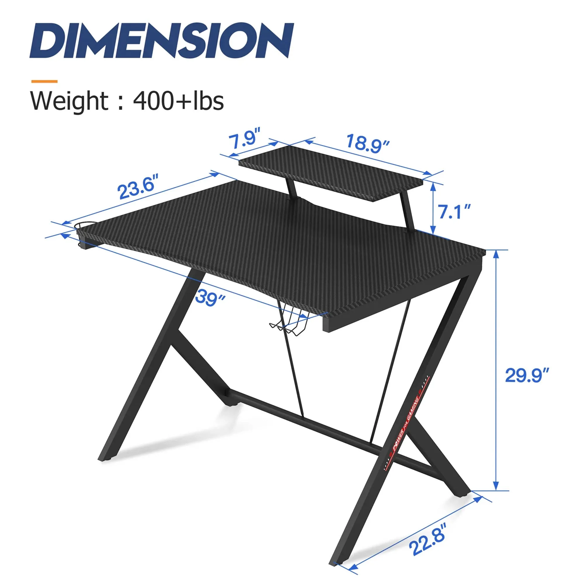 39 Inch Carbon Fiber Computer Gaming Desk with Raised Monitor Shelf  (Used)