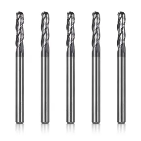 3BNB05, 1/8" Shank, 3-Flute ball Nose, 1-1/2”Overall Length, End Mills CNC Router Bits, General Purpose, Stainless Steel Metal TiAlN Coating,  For Aluminum, Metal, Plastic, MDF & Wood, 5pcs