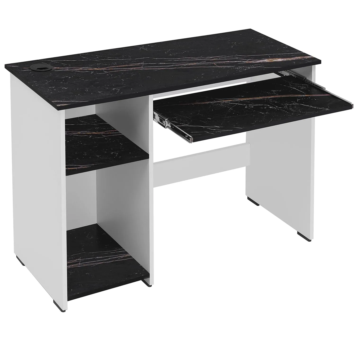 ABOUT SPACE Computer Table for Home - Study Table for Students, Adults Work Table for Home Office with Keyboard Tray,Adjustable Storage Space & Wire Holes (Black Marble&White - L 103 x B 43 x H 75 cm)