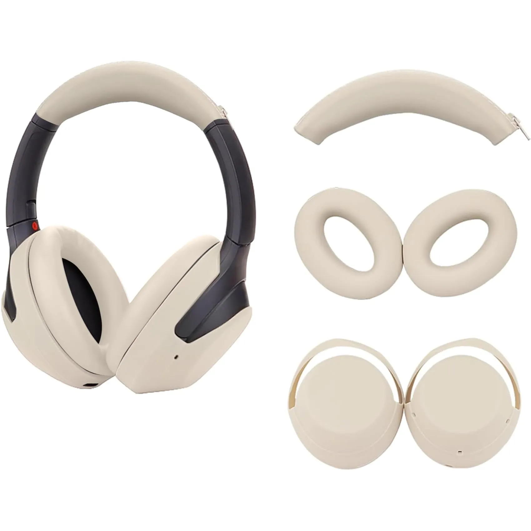 Adhiper 3 Set Case Cover for Sony WH-1000XM4 WH-1000XM3 Headphones,Embody EarPad Cover/Ear Cover/Headband Cover/Headband Cushion Protector,Sweat Proof Soft Silicone Headphones Accessories（Off White）