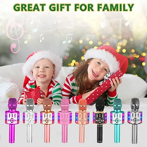 Amazmic Kids Karaoke Microphone Machine Toy Bluetooth Microphone Portable Wireless Karaoke Machine Handheld with LED Lights, Gift for Children Adults Birthday Party, Home KTV(Black Gold)