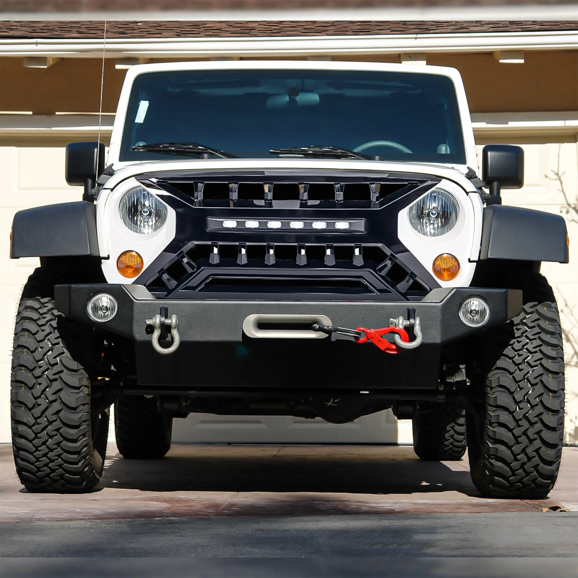 AMERICAN MODIFIED Armor Grille w/Off-Road Lights, 07-18 Jeep Wrangler JK, White