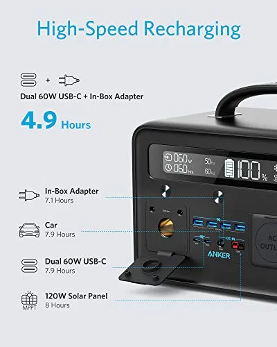 Anker Portable Power Station, Powerhouse II 800, 500W/777Wh Solar Generator with 110V/500W 2-AC Outlets, 2X 60W Power Delivery Outputs & LED Flashlight, for Outdoor RV/Van Camping, Home Emergencies