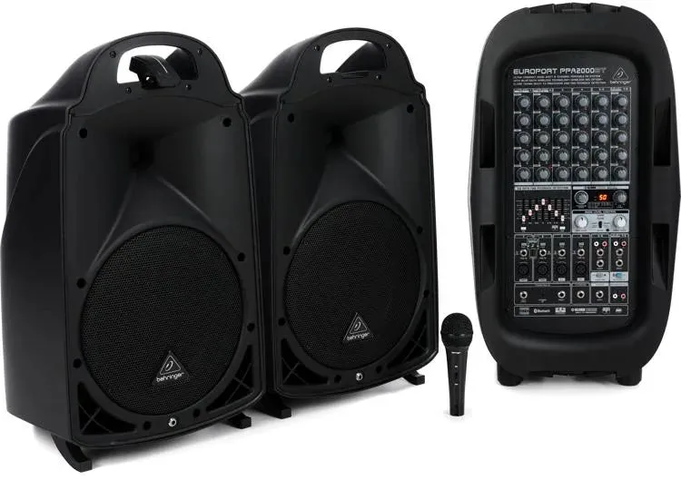 Behringer Europort PPA2000BT Ultra-Compact Powered Speakers 2000W 8-Channel Portable PA System with Bluetooth Wireless Technology, Wireless Microphone Option, Klark Teknik Multi-FX Processor and FBQ Feedback Detection