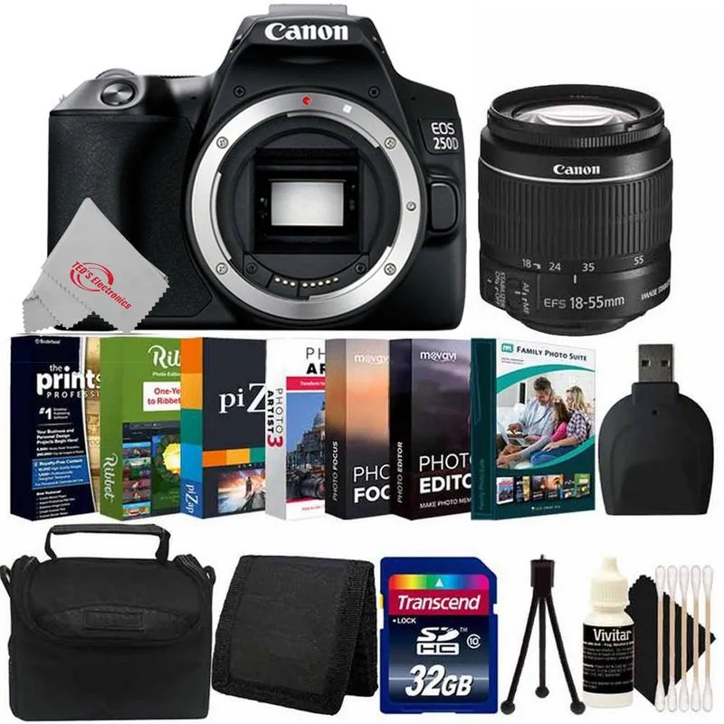 Canon EOS 250D Rebel SL3 24.1MP DSLR Camera   18-55mm Lens Complete Bundle