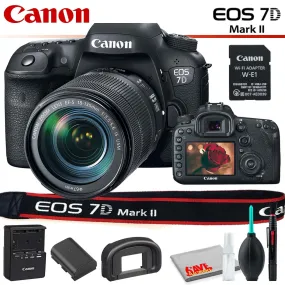 Canon EOS 7D Mark II DSLR Camera with 18-135mm Lens & W-E1 Wi-Fi Adapter With Cleaning Kit