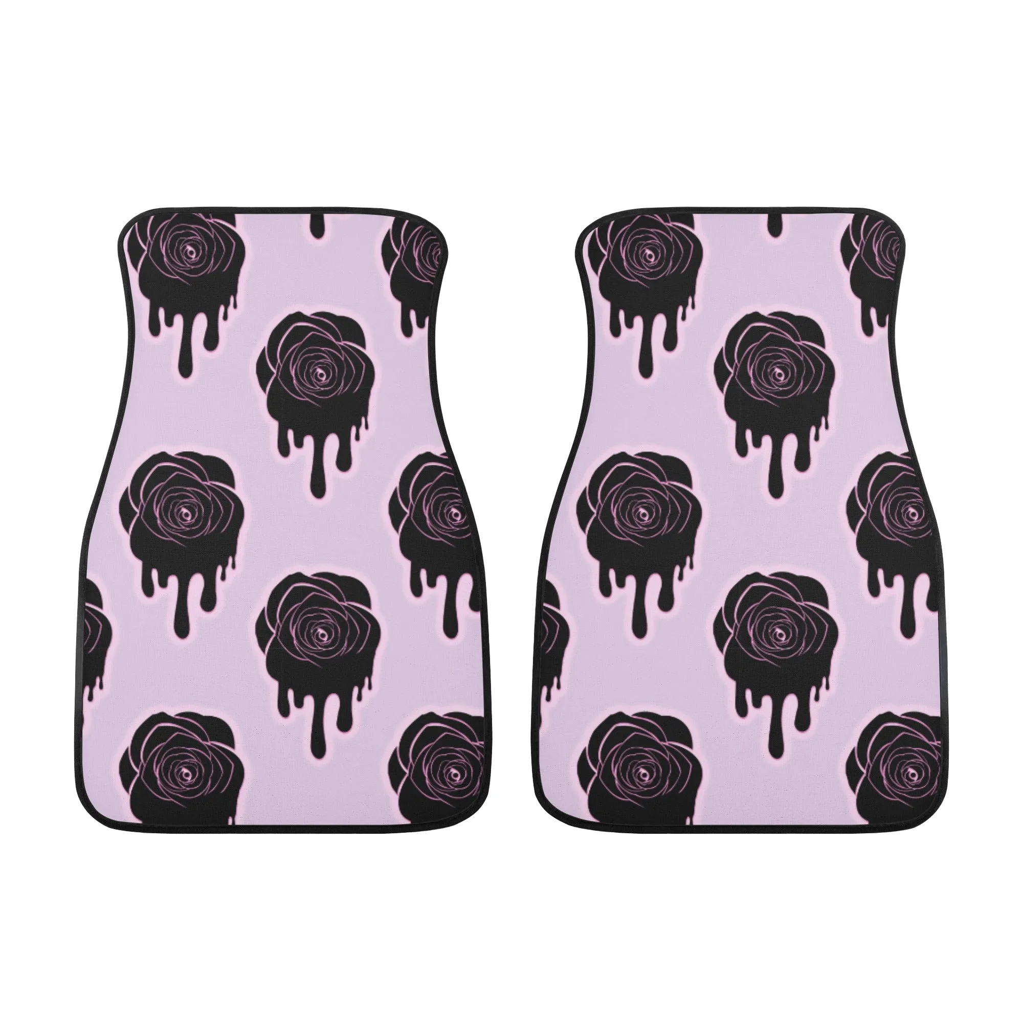 Car Floor Mats | Set of 4 | Universal size | All Weather proof | Affordable | Washable- Pastel Goth Black Roses