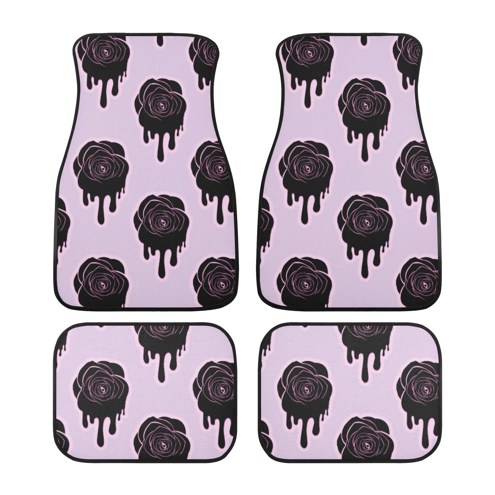 Car Floor Mats | Set of 4 | Universal size | All Weather proof | Affordable | Washable- Pastel Goth Black Roses