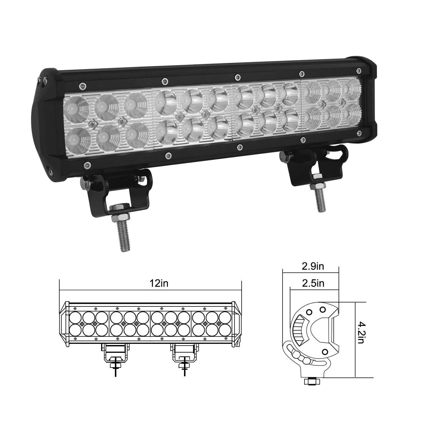 Car Light Roof Off-road Vehicle Grille 72W Double Row Super Bright