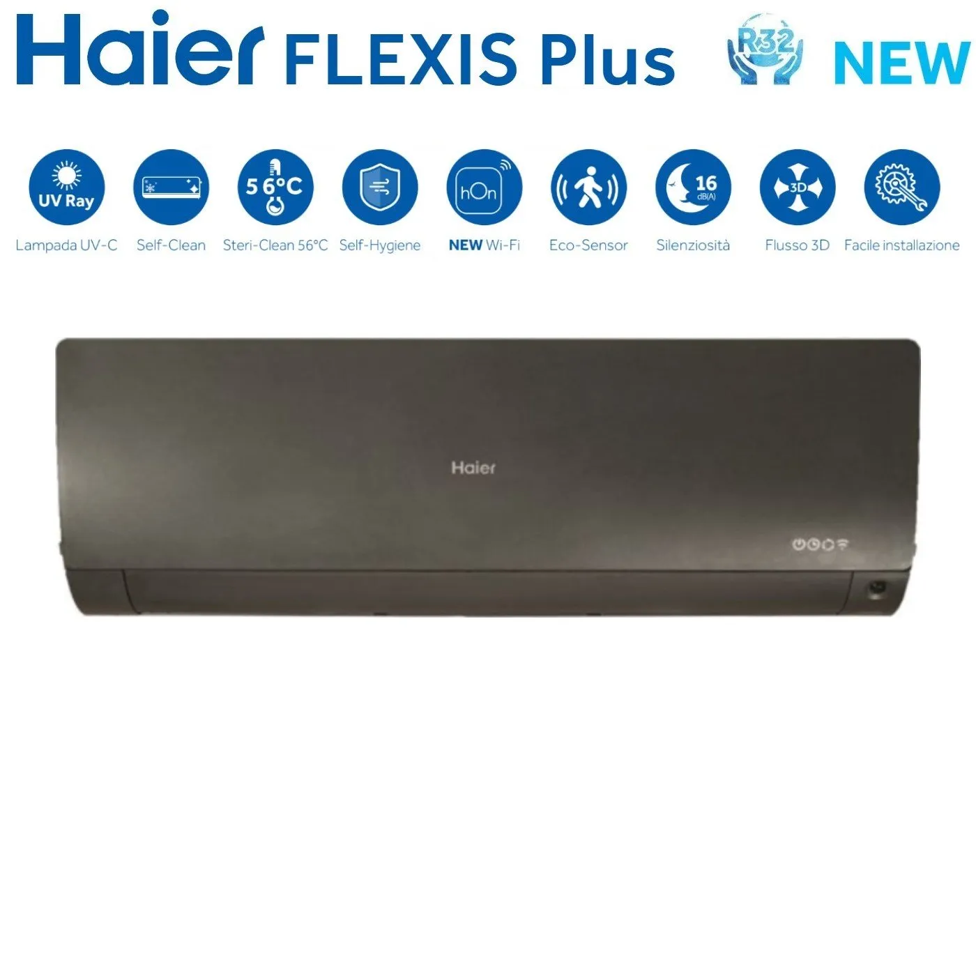 Climatizzatore Condizionatore Haier Quadri Split Inverter serie FLEXIS PLUS BLACK 7 7 7 18 con 4U75S2SR3FA R-32 Wi-Fi Integrato Colore Nero 7000 7000 7000 18000