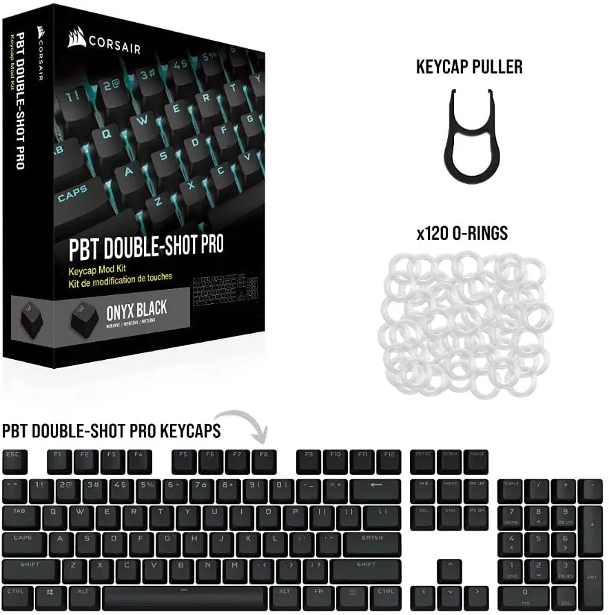 Corsair Keycap PBT Double-Shot PRO Keycap Mod Kit – Double-Shot PBT Keycaps – Standard Bottom Row – Textured Surface - (Onyx Black)