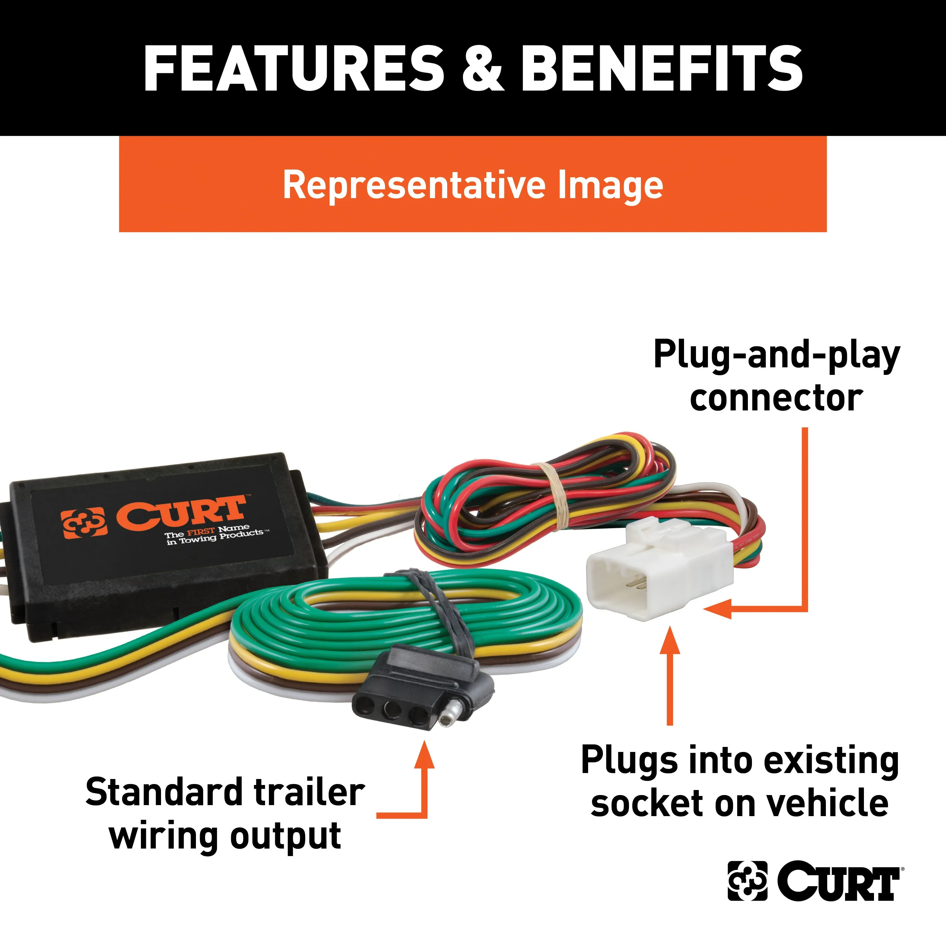 CURT 56039 Custom 4-Flat; Select Mitsubishi Endeavor; OEM Tow Package Required