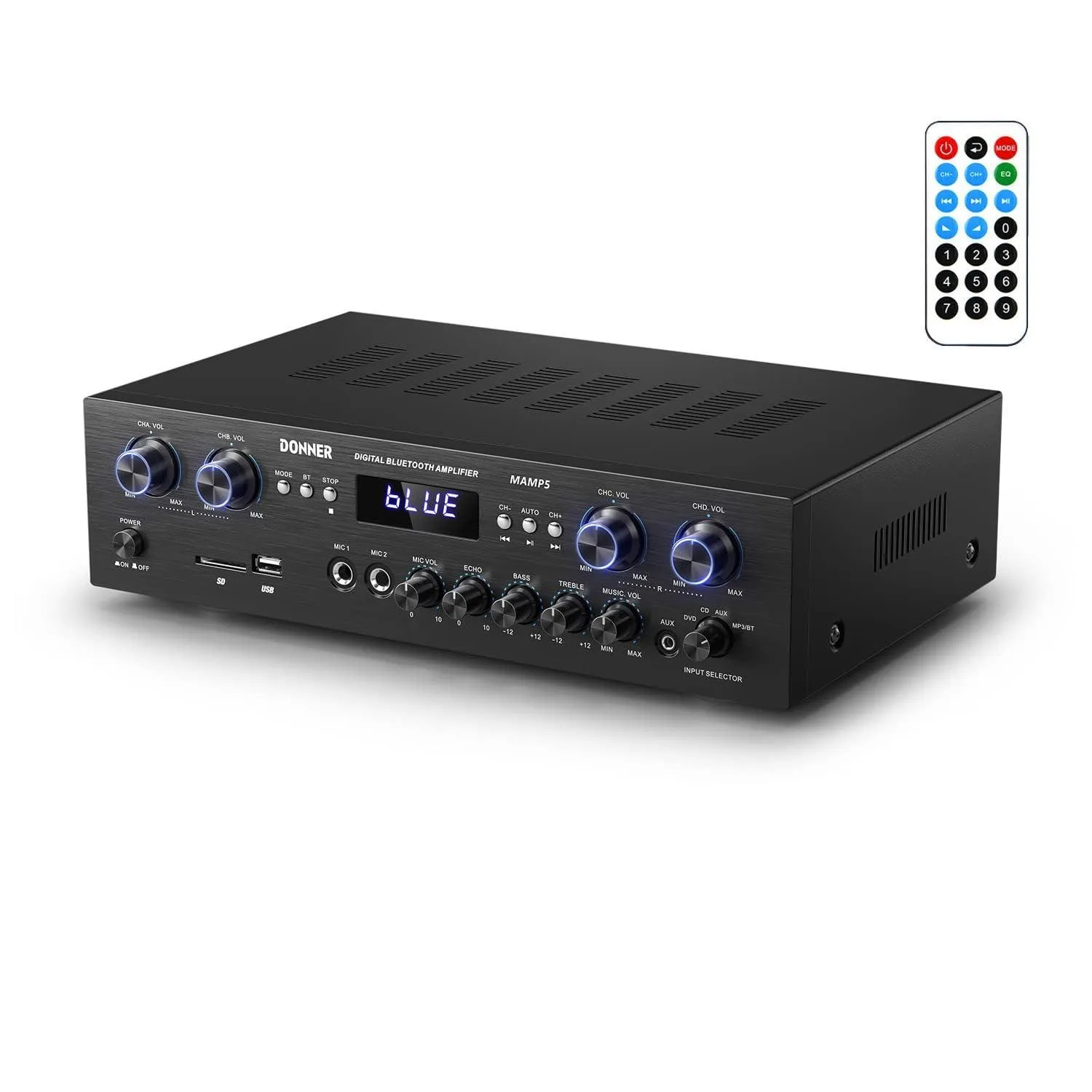 Donner 4 Channel Bluetooth 5.0 Stereo Audio Power Amplifier, 1000W Home Theater