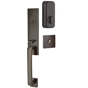 Emtek Single Cylinder Davos Handleset EMPowered Motorized Smart Lock Upgrade With Belmont Knob