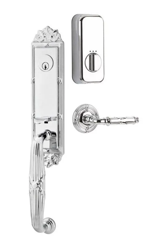 Emtek Single Cylinder Ribbon & Reed Handleset EMPowered Motorized Smart Lock Upgrade With Select Conical White Marble Knob