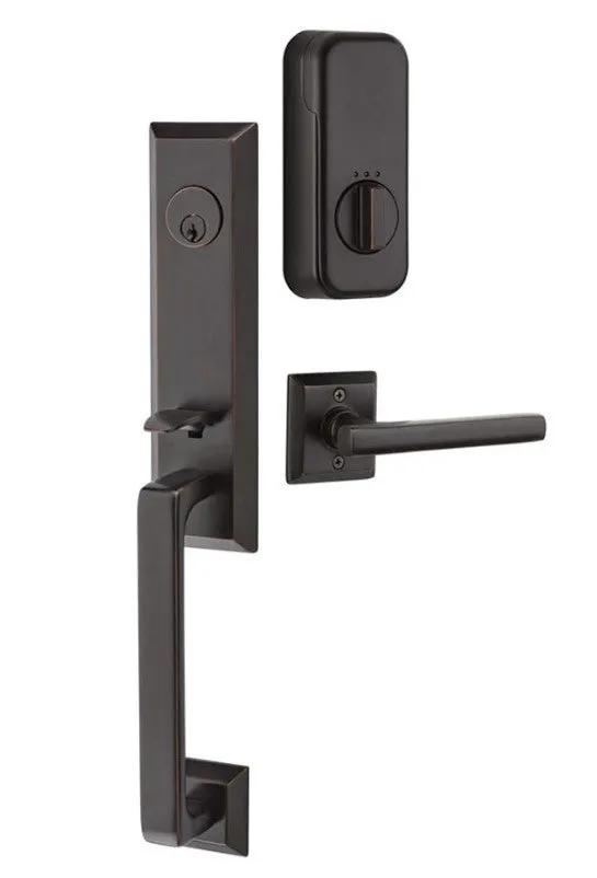 Emtek Single Cylinder Transitional Heritage Monolithic Handleset EMPowered Motorized Smart Lock Upgrade With Basel Lever