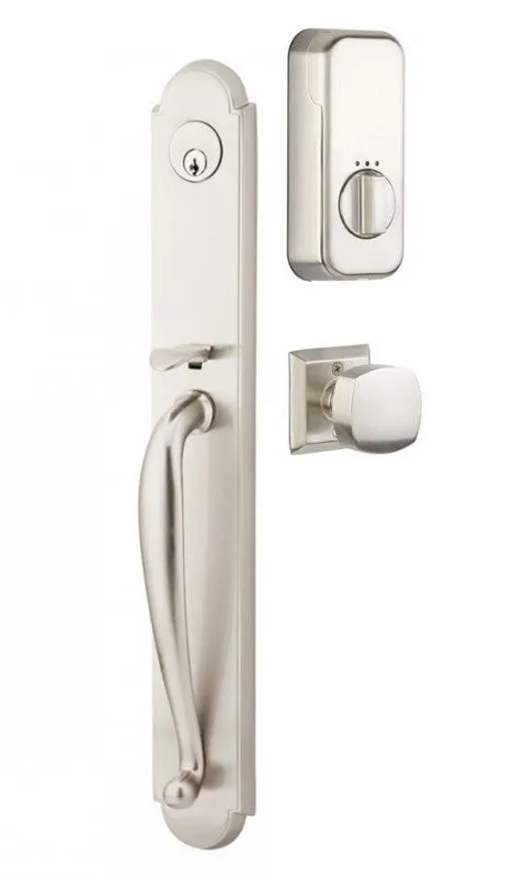 Emtek Single Cylinder Wilmington Handleset EMPowered Motorized Smart Lock Upgrade With Waverly Knob