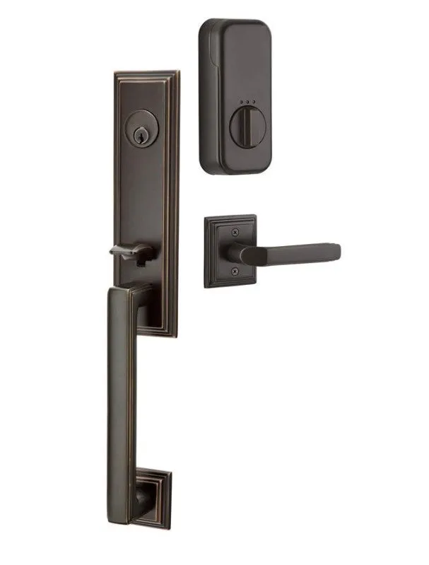 Emtek Single Cylinder Wilshire Handleset EMPowered Motorized Smart Lock Upgrade With Hammered Egg Knob