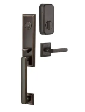 Emtek Single Cylinder Wilshire Handleset EMPowered Motorized Smart Lock Upgrade With Hammered Egg Knob