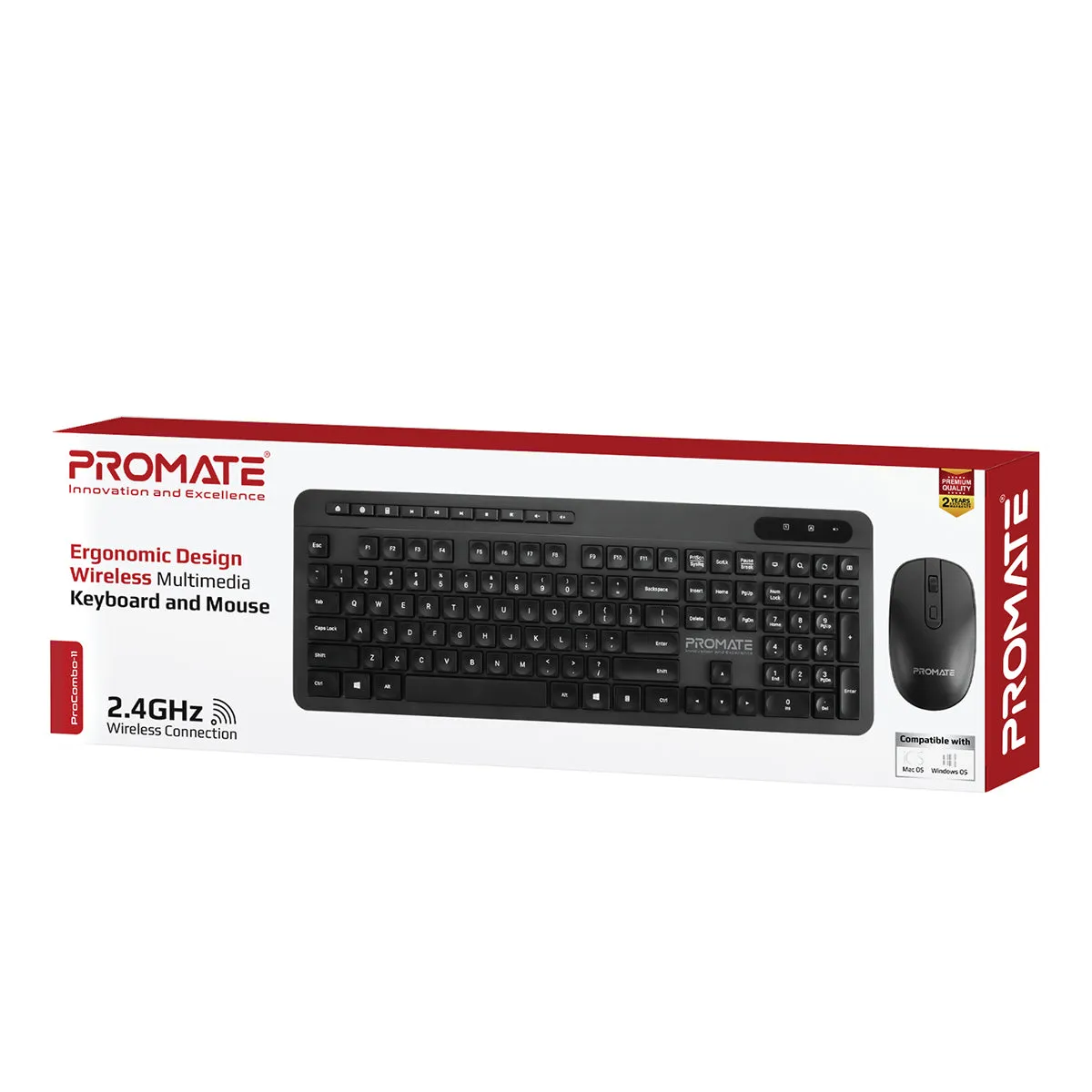 Ergonomic Design Wireless Multimedia Keyboard and Mouse