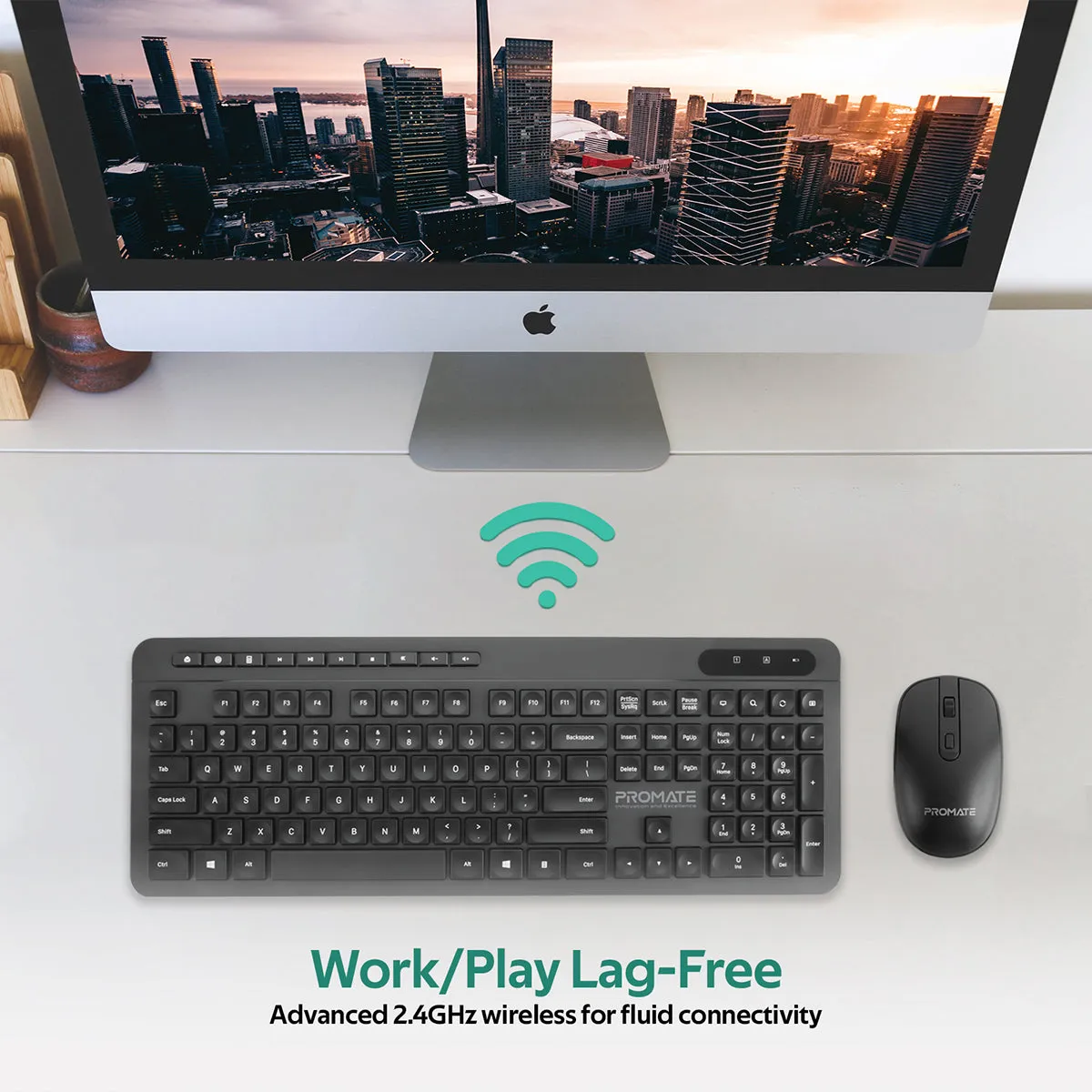 Ergonomic Design Wireless Multimedia Keyboard and Mouse