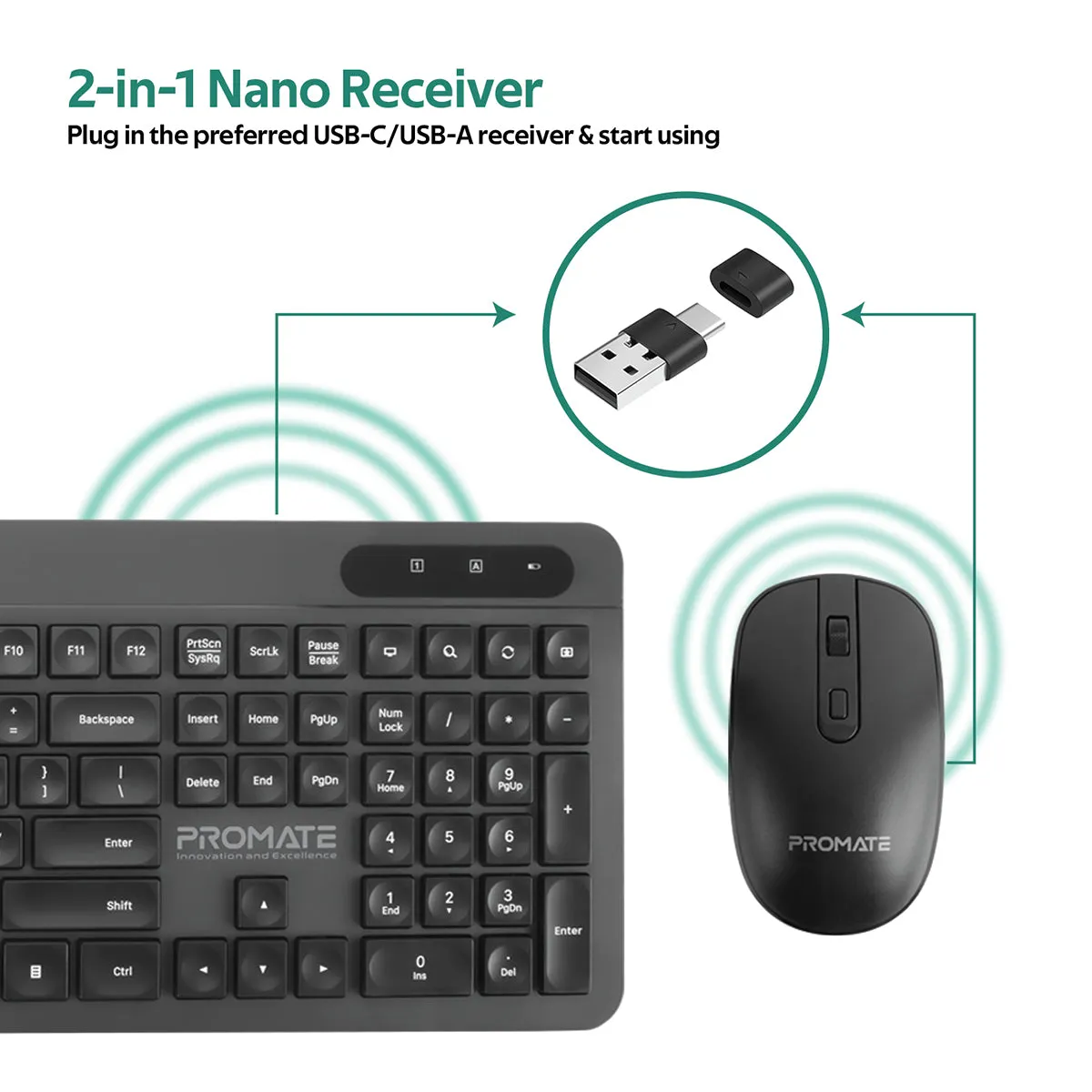 Ergonomic Design Wireless Multimedia Keyboard and Mouse