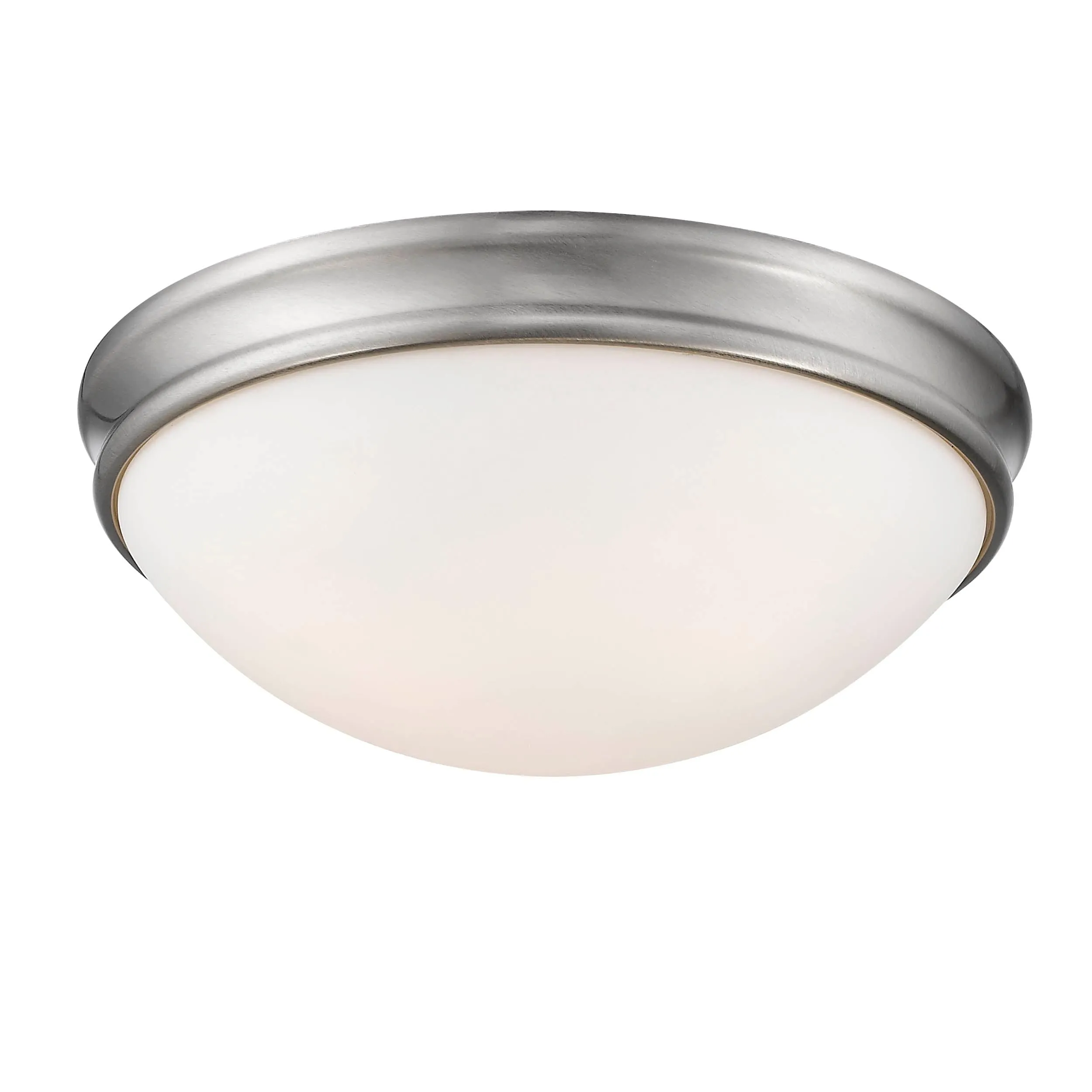 Flush Mount Fixture - Brushed Nickel - Etched White Glass - 14in. Diameter - E26 Medium Base