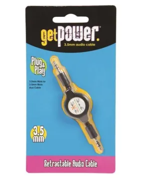 GetPower GP-RETR-AUX-BLK Retractable Audio Cable, Black