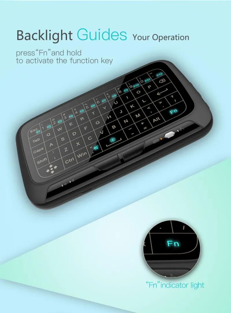 H18  Mini HTPC Keyboard: 2.4GHz Wireless Keypad Touchpad Adjustable Backlight USB For Windows Android Mac Linux