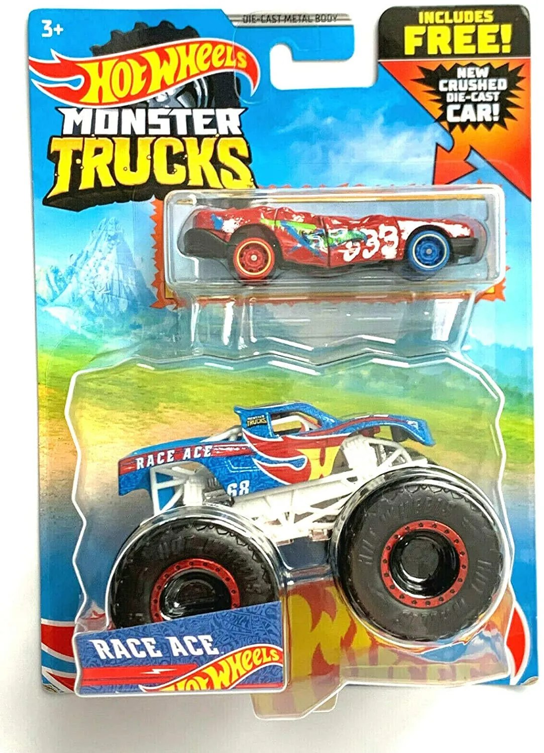 Hot Wheels Monster Trucks Race Ace and Crushed Sedan Sudden Stop