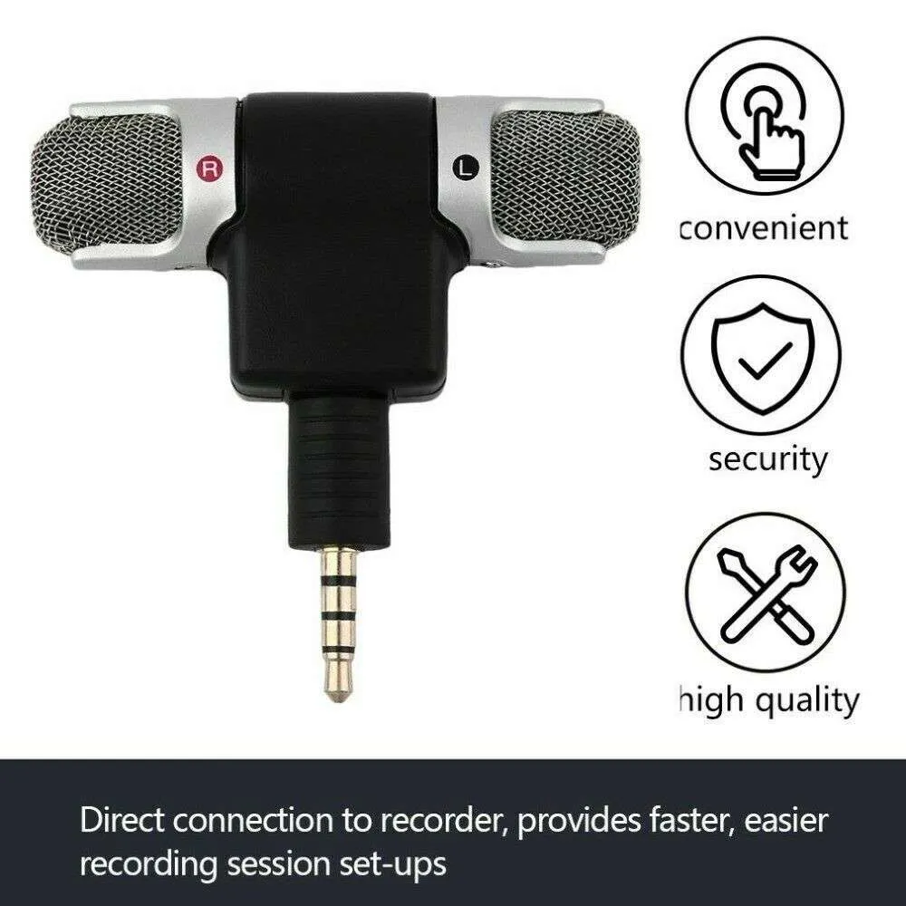 Hridz 3.5mm Mini Jack External Stereo Recorder Microphone Mic For Smart Phones