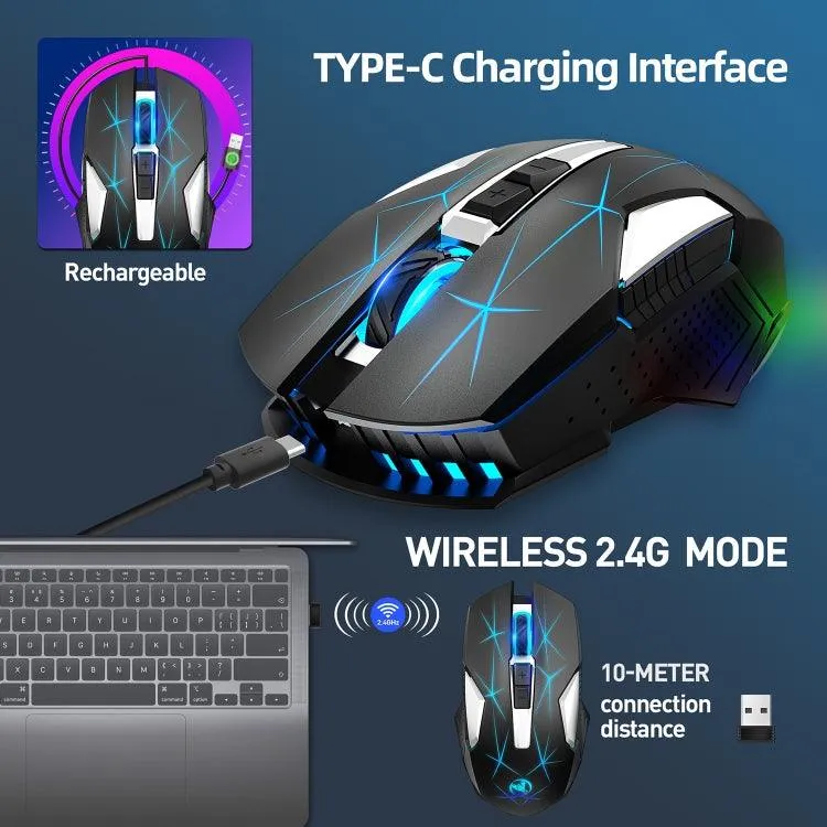 HXSJ T300 Wireless RGB Mouse with 7 Buttons and 2400DPI Sensitivity