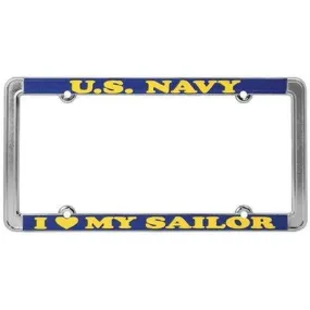 I Love My Sailor License Plate Frame, Thin Rim