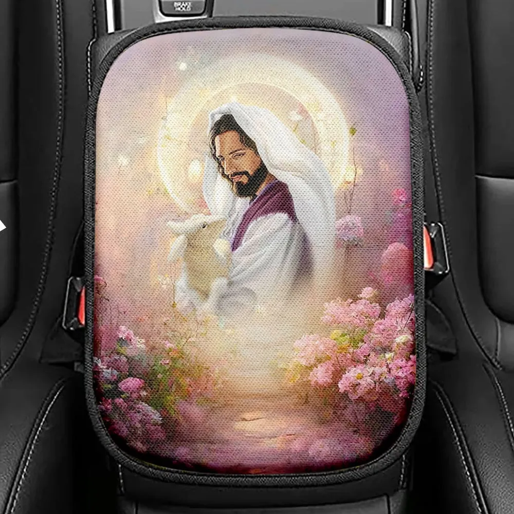 Jesus Hugging Lamb Seat Box Cover, Jesus Car Center Console Cover, Christian Interior Car Accessories