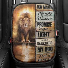 Jesus Way Maker Lion Of Judah Seat Box Cover, Bible Verse Car Center Console Cover, Scripture Interior Car Accessories