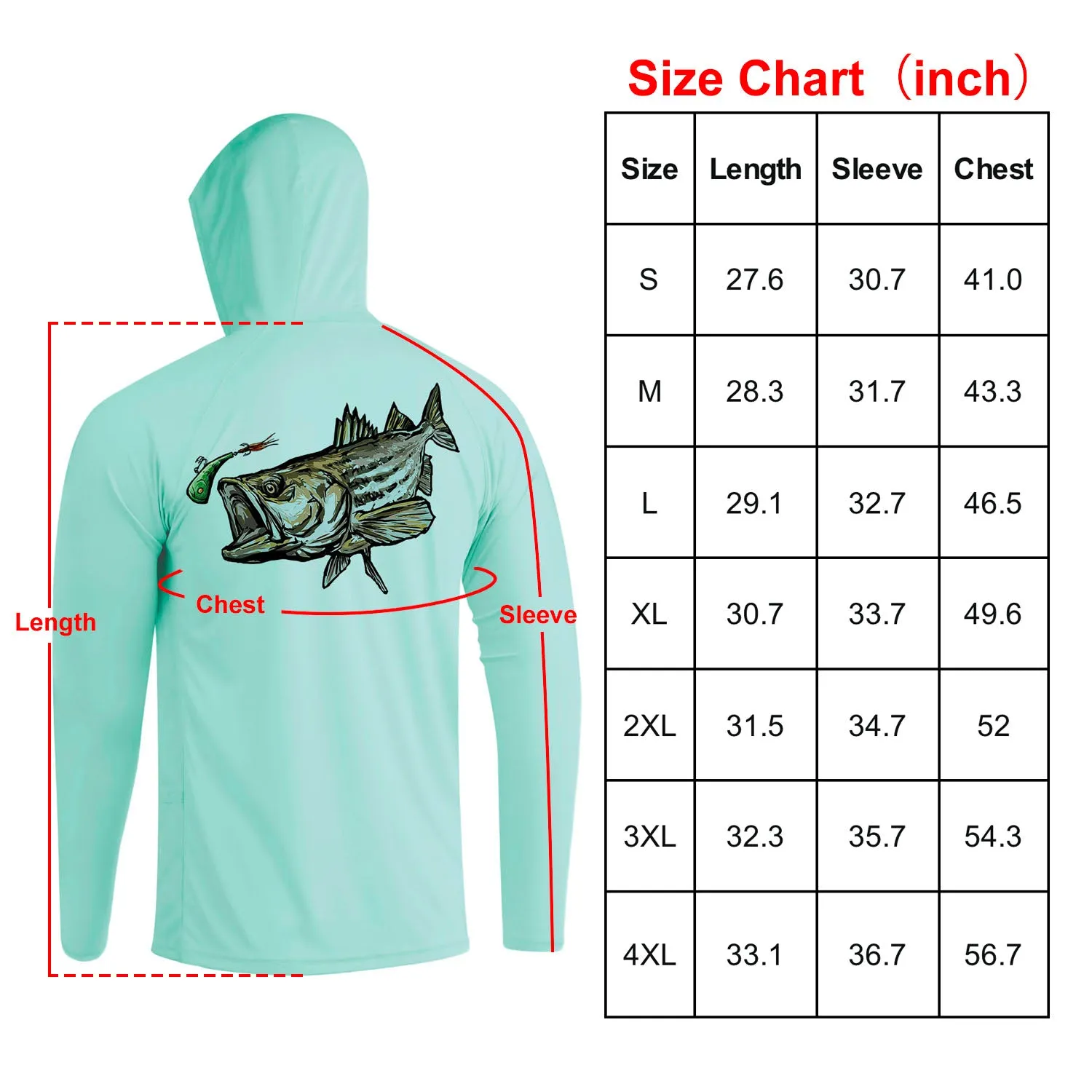 Long Sleeve Hoody Shirts UPF 50  (Striped Bass)