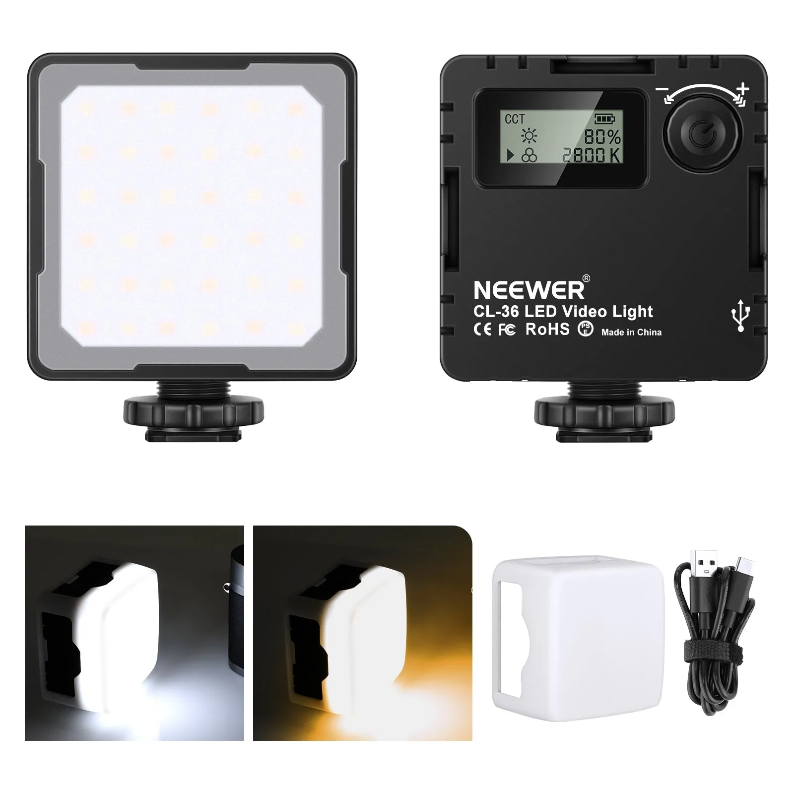 NEEWER CL-36 Bi-Color Mini LED Video Light with 3 Cold Shoe Mounts