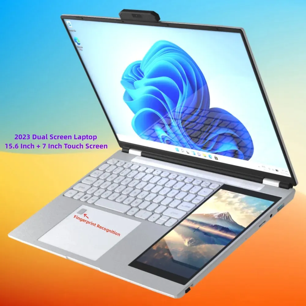 New Arrivals 12th Generation Intel N95 Dual Screen Laptop Gaming Laptop 15.6inch 2K LCD 7inch IPS Touch Screen PC Portable