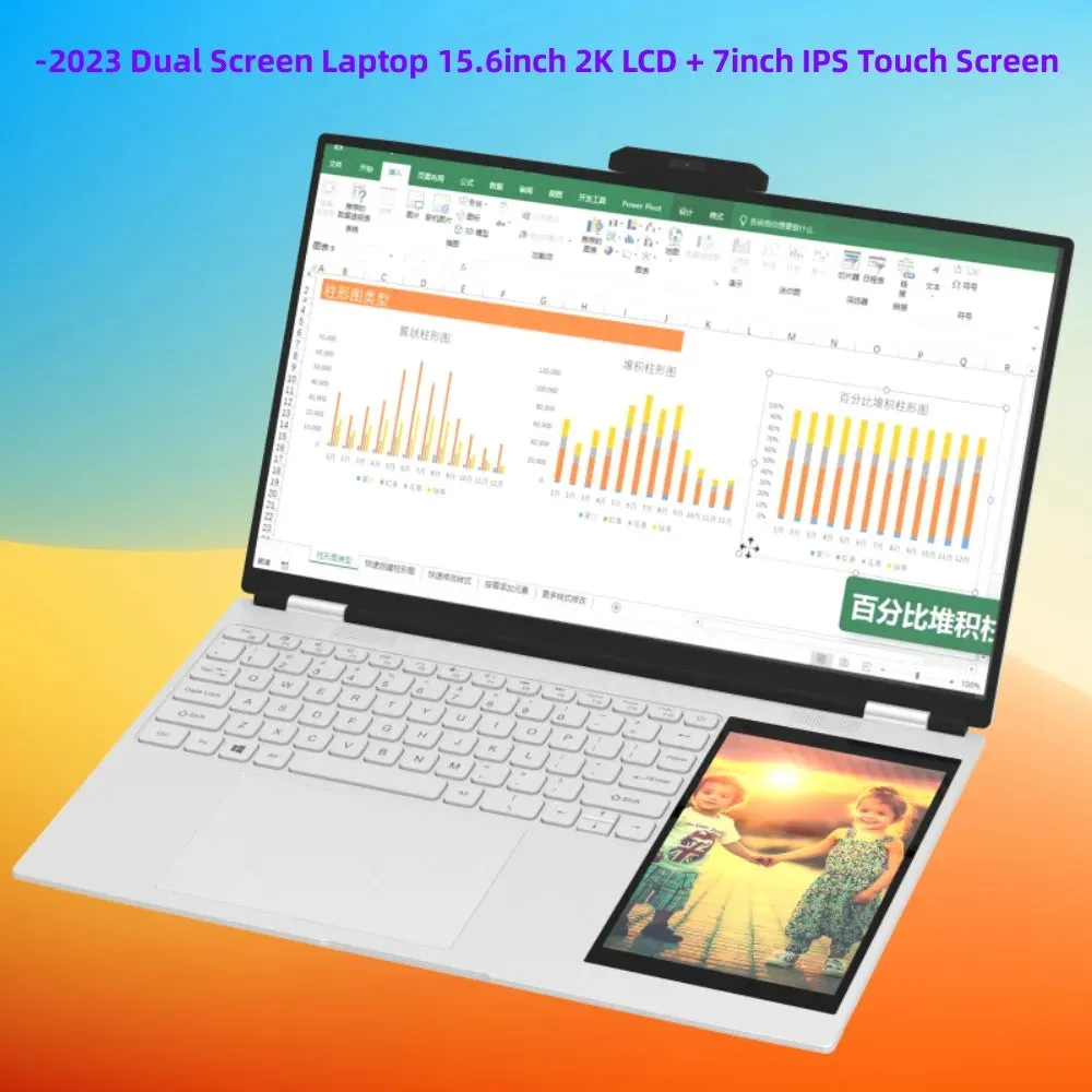 New Arrivals 12th Generation Intel N95 Dual Screen Laptop Gaming Laptop 15.6inch 2K LCD 7inch IPS Touch Screen PC Portable