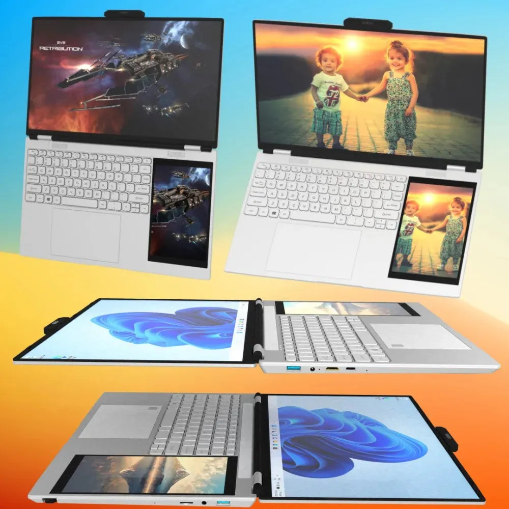 New Arrivals 12th Generation Intel N95 Dual Screen Laptop Gaming Laptop 15.6inch 2K LCD 7inch IPS Touch Screen PC Portable