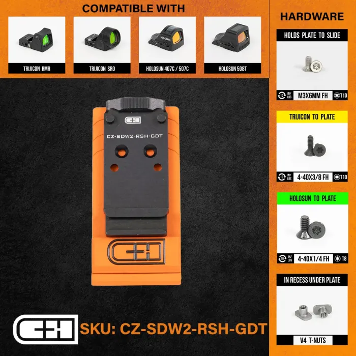 Optics Adapter Plate - CZ Shadow 2 Optics Ready V4 MIL/LEO to Trijicon RMR/SRO / Holosun 407C/507C/508T