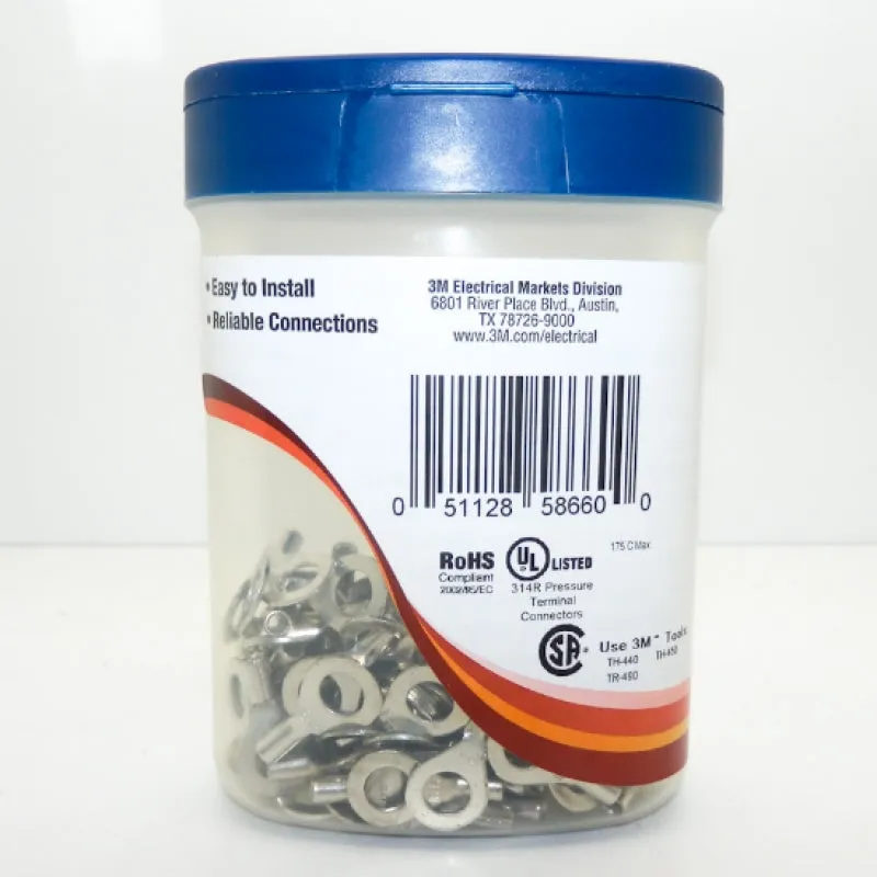 Pack of 100 3M Scotchlok Non-Insulated Brazed Seam Ring Terminals M14-14R/SX