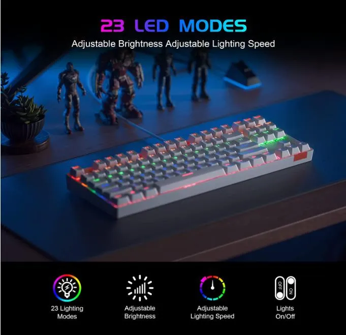 Punkston TK-87彩虹背光游戏键盘 黑色/白色 RGB Backlit Gaming Keyboard